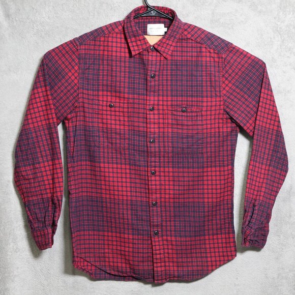 Shades of Grey Micah Cohen Shirt Mens Large Red Navy Plaid Flannel Button Down - Picture 1 of 11
